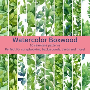 10 Lush Digital Seamless Watercolor Boxwood Patterns: Designs for DIY Projects, Decor & Backgrounds - Instant Download Artwork