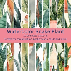 10 exquisitos patrones de acuarela de planta de serpiente digital sin costura: perfectos para la decoración del hogar, diseños botánicos y proyectos artísticos
