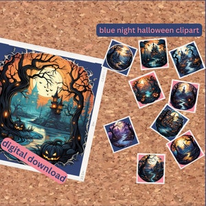 Blue Night Aesthetic Halloween Clipart Bundle - 10 PNG & SVG Files for Scrapbooking, Stickers, Sublimation Printing, Commercial Use and More