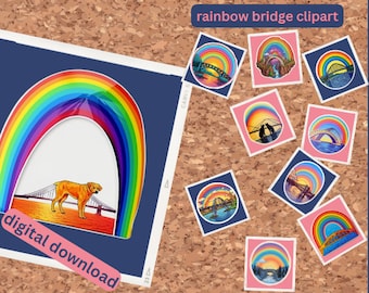レインボー ブリッジ クリップアート バンドル | 10 枚の PNG および SVG 画像 | スクラップブッキング、カード作成、Web デザイン用のさらに多くのデザイン | ペットロス メモリアル アート