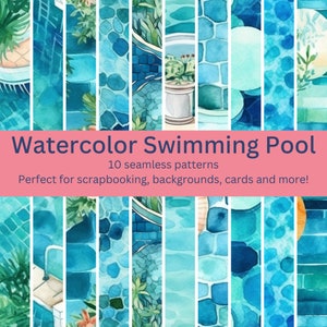 10 Digital Seamless Watercolor Swimming Pool Patterns:  Even More Calming Water Designs for Crafts, Decor, Backgrounds - Instant Download