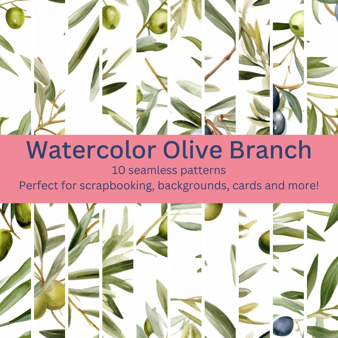 10 Premium Digital Seamless Watercolor Olive Branch Patterns: Even More ...