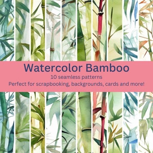 10 digitale naadloze aquarel bamboepatronen: rustige botanische ontwerpen voor doe-het-zelvers, decor en achtergronden - Instant Download Art