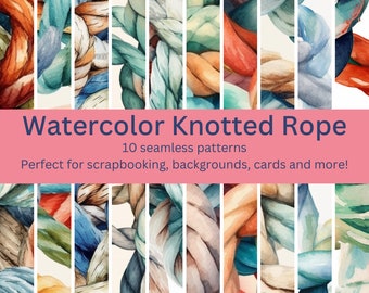 10 Nautical Knotted Rope Watercolor Patterns - Even More Digital Seamless Designs Perfect for Marine, Sea, Beach Themes - Instant Download