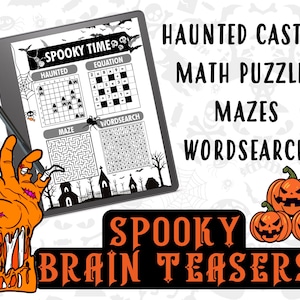 400 acertijos espeluznantes de Halloween / Laberinto / Sopa de letras / Castillo encantado / Matemáticas / Libro de pasatiempos digital / PDF con hipervínculos para lectores electrónicos
