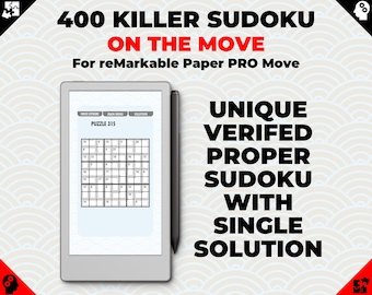 400 Killer Sudoku Puzzles Designed for reMarkable Paper Pro MOVE | Proper With Unique Solutions | Hyperlinked PDF file | Brain Teasers