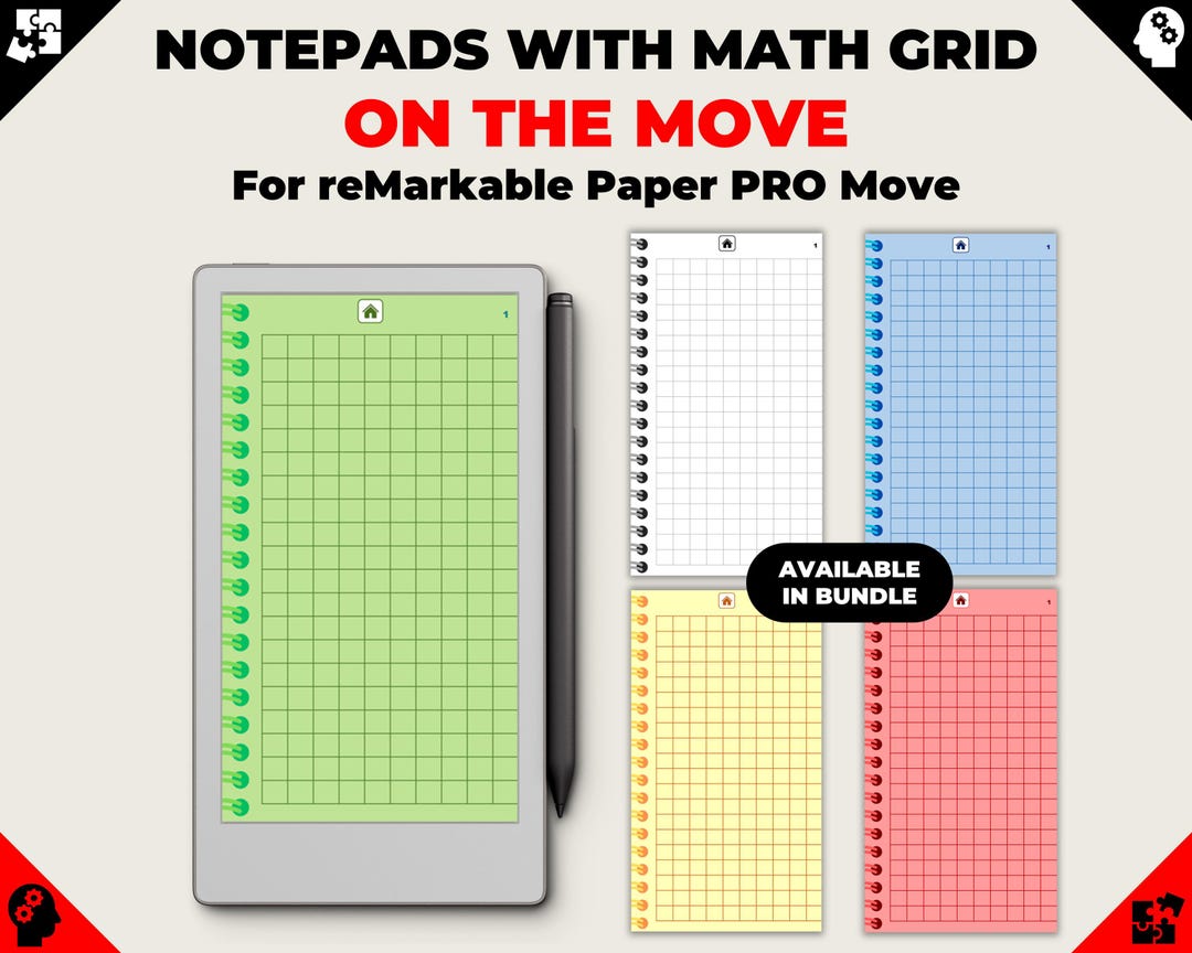 Color Math Grid Notepads/notebooks for Remarkable Paper Pro Move | 100 ...