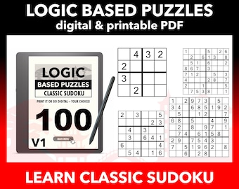 100 klassieke sudoku-puzzelrasters 4689 | Serie leren oplossen | Digitaal puzzelboek | Deel 1 | Gelinkte pdf voor e-readers en tablets
