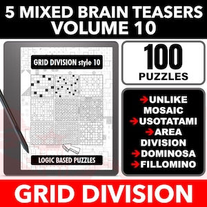 Digital Puzzle Book - Unlike Mosaic (Anraikumozaiku), Usotatami, Area Division, Dominosa, Fillomino Vol. 10 Hyperlinked PDF For e-ink reader