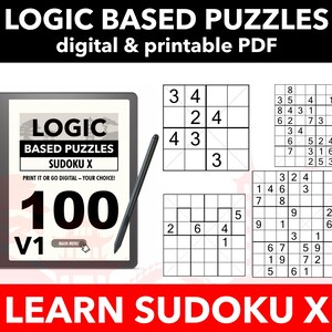 100 Sudokus X Puzzle Grids 4689 para Kindle Scribe / Serie &quot;Aprende a resolver&quot; / Libro digital de rompecabezas / Volumen 1 / PDF con hipervínculos para lectores electrónicos