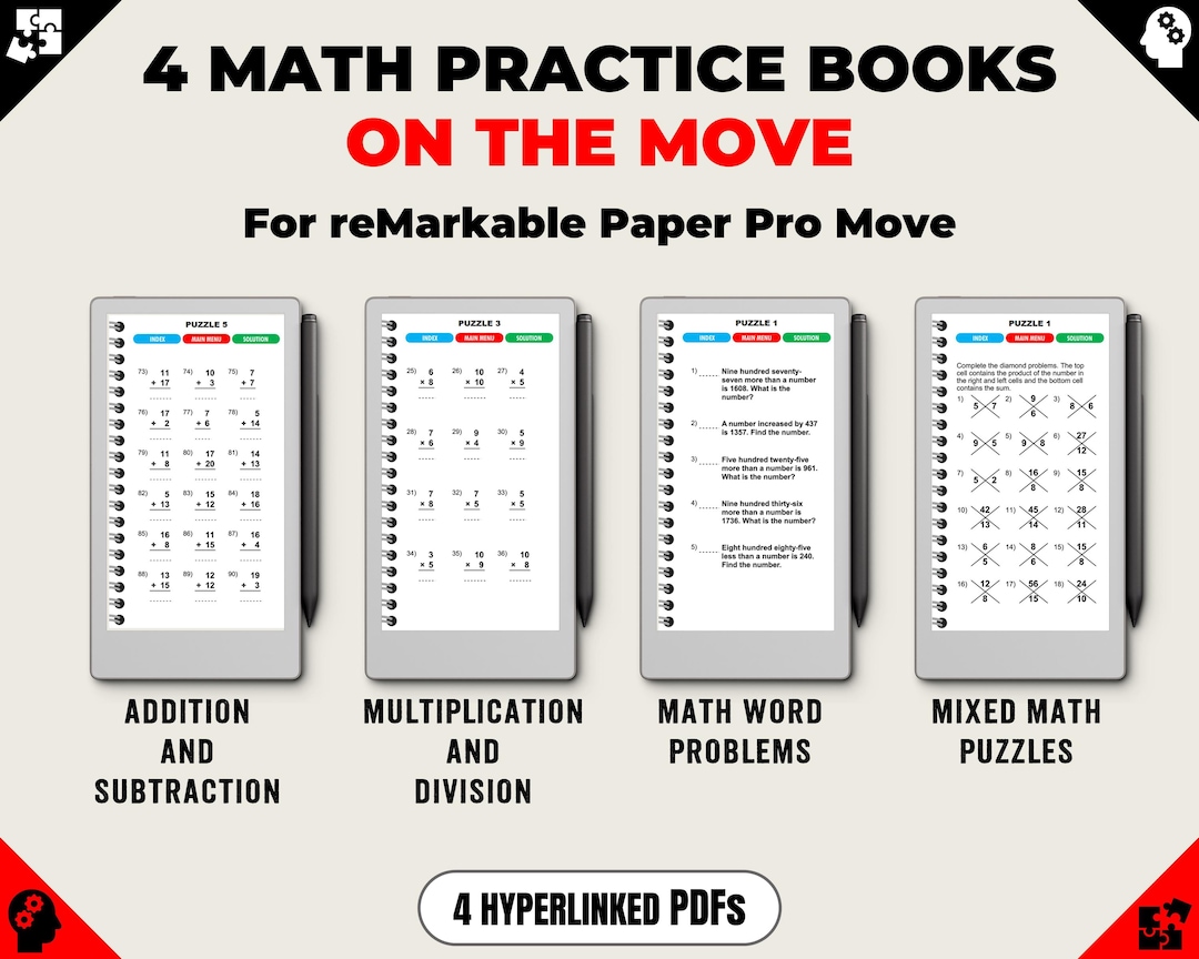 4 IN 1 Math Practice Books Designed for Remarkable MOVE Tablet ...