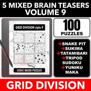Brain teasers collection for e-readers - Snake Pit, Sukima, Tatamibari, Tripod Sudoku, Yunikumaka - Vol. 9 Hyperlinked PDF For e-ink tablets