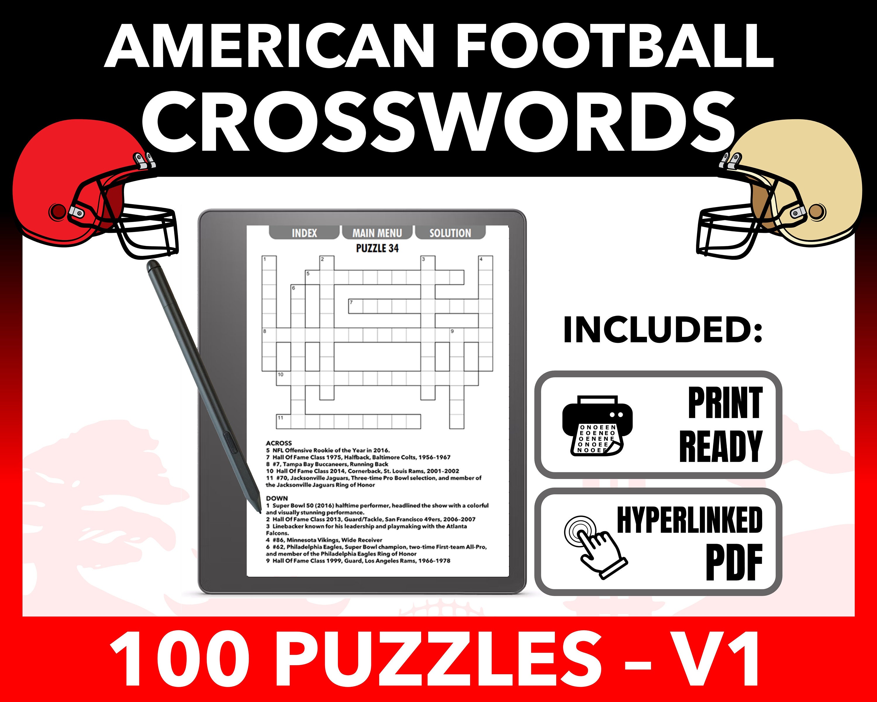 American football trivia 100 crosswords for e-ink readers | print u0026 digital  use pdf | football fun activity | - etsy australia