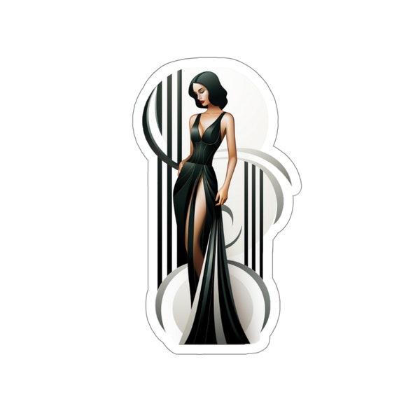 Vintage Art Deco Lady with Somber Evening Dress Kiss-Cut Stickers