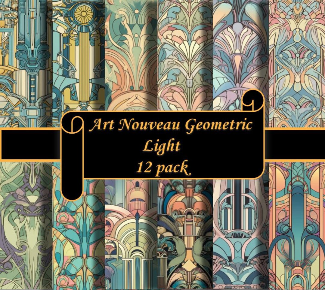 Art Nouveau Geometric Light 12 Seamless Prints Digital Etsy