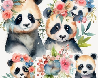 Watercolor Panda Clipart- Panda Clipart in PNG Format for Commercial Use