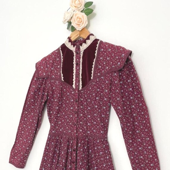 Vintage 1970's burgundy Gunne Sax prairie dress - image 3