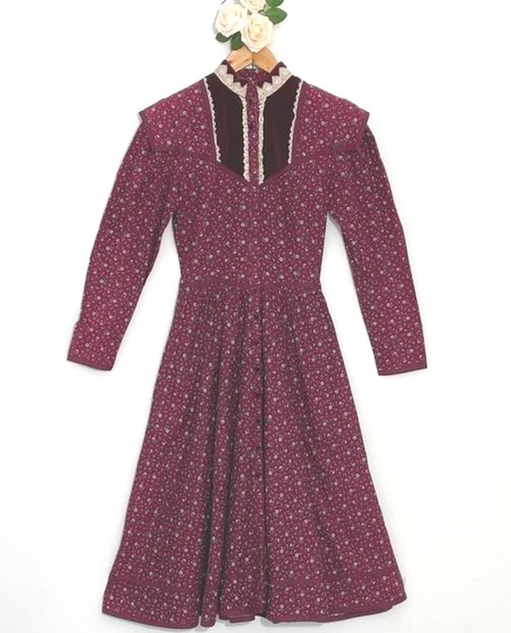Vintage 1970's burgundy Gunne Sax prairie dress - image 1