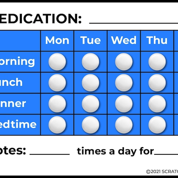 Large 3"x5" Scratch Off Medication Tracker - Up to Four Times a Day