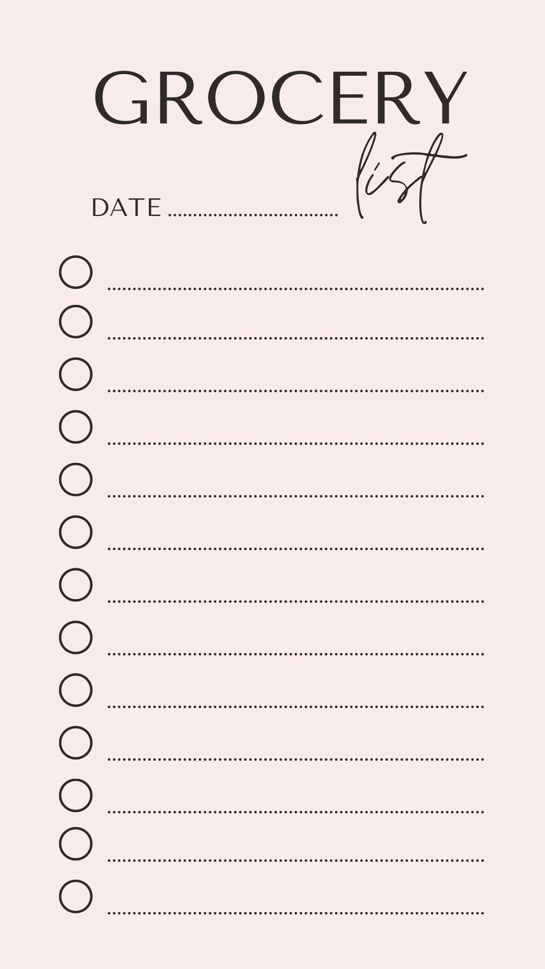 Digital “grocery List” Template, Printable Etsy