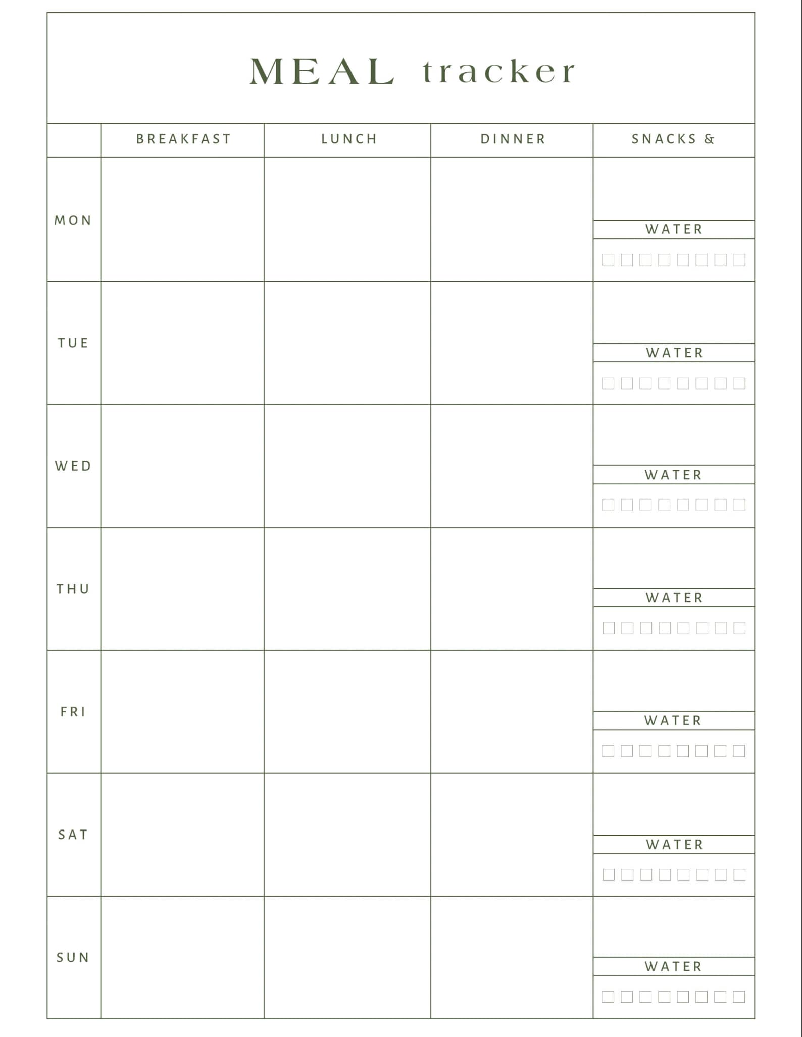 Digital âmeal Trackerâ Template, Printable Etsy