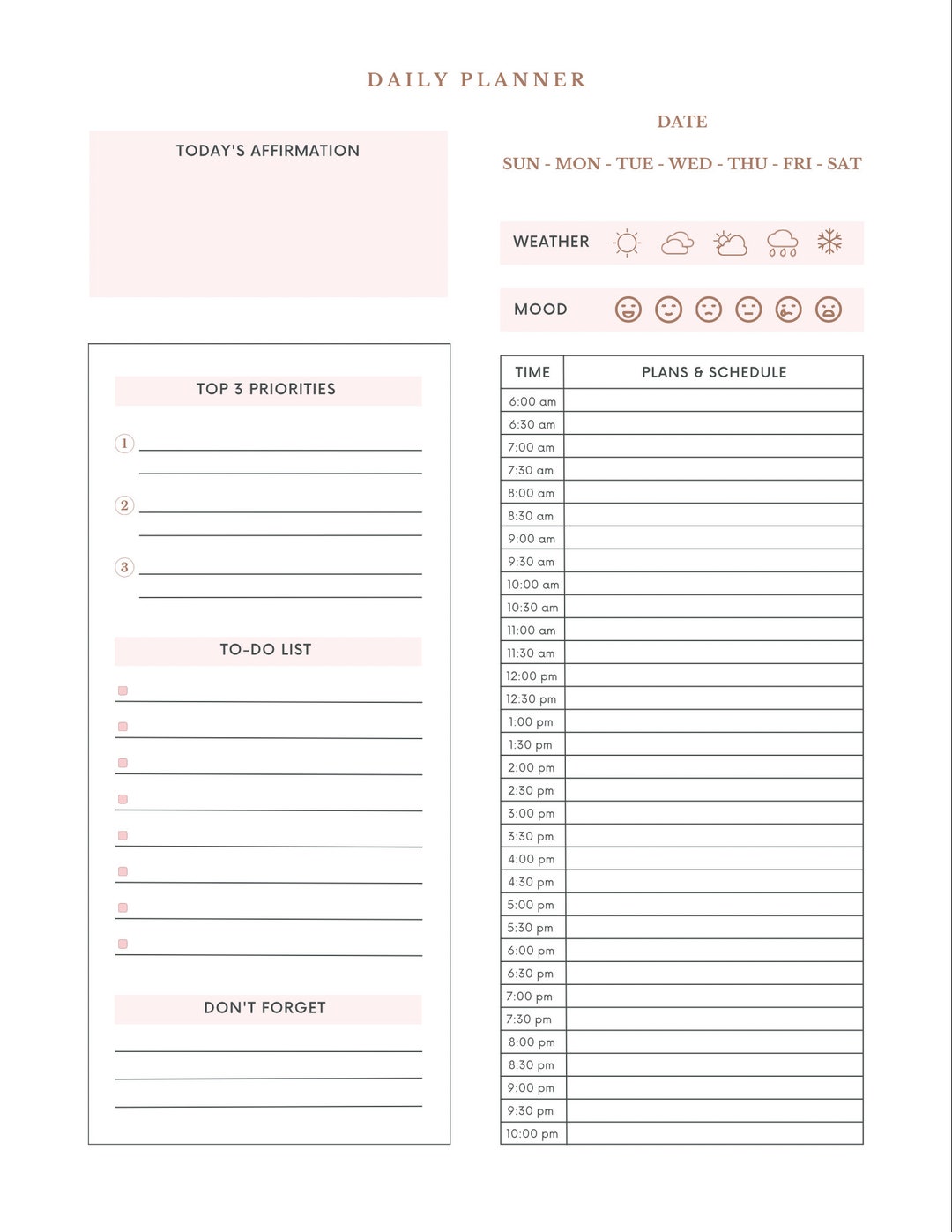 Digital daily planner template printable etsy