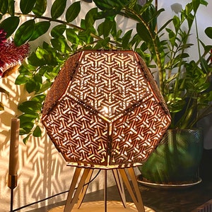 Geometric wooden lamp Akashi, table lamp, floor lamp, lighting, boho, ethno, tribe, handmade, handcrafted, wooden lamp, ecological