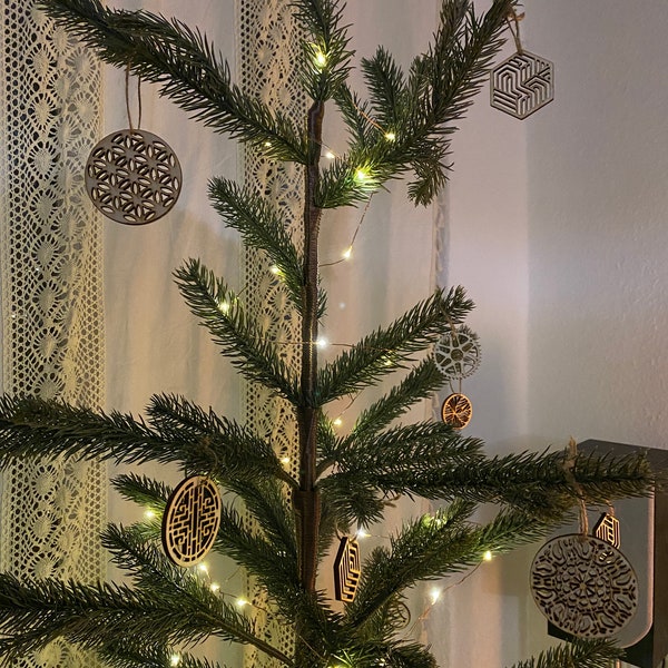 Eco Weihnachtsbaumschmuck, Anhänger, Boho, Ethno, Tribe, ökologisch, nachhaltiges Design, Mandala, Geometrie, alternativ, Weihnachten, Xmas