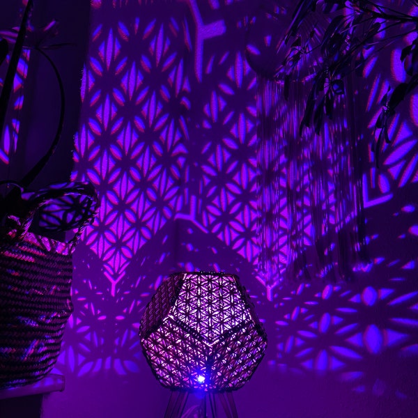 Geometrische Holzlampe Flower of Life, Tischlampe, Sacred Geometry, Boho,Ethno,Tribe, Mandala,handmade, handcrafted, Holzleuchte, eco