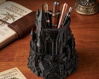 Wizard Castle Pen Holder – Magical Desk Organizer – Fantasy Gothic Pencil Cup – 3D Printed Desk Decor – Harry Potter Inspired Gift