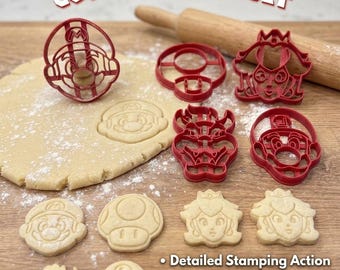 Mario and Friends Cookie Cutter Set – Super Mario Bros Character 3D Printed Baking Tools for Cookies & Fondant