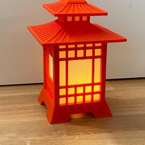 Japanese Pagoda Lantern Lamp – Zen Decor LED Night Light, Asian Style Table Lamp, Japanese Home Decor, Desk Lamp Red