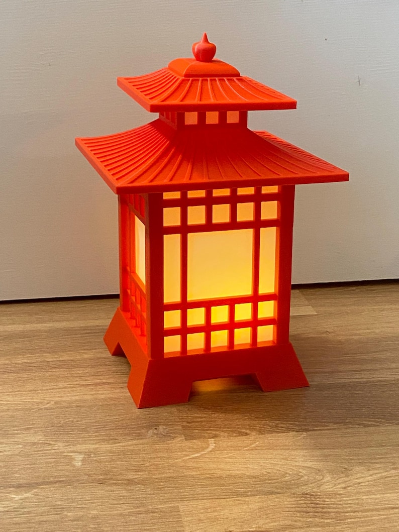 Japanese Pagoda Lantern Lamp – Zen Decor LED Night Light, Asian Style Table Lamp, Japanese Home Decor, Desk Lamp Red