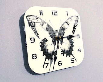 Butterfly Wall Clock: Minimalist Black & White Design, 7 Inch