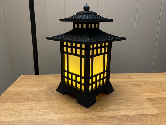 Japanese Pagoda Lantern Lamp – Zen Decor LED Night Light, Asian Style Table Lamp, Japanese Home Decor, Desk Lamp