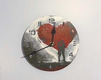 Romantic Honeymoon Wall Clock: Rustic Lovers Timepiece