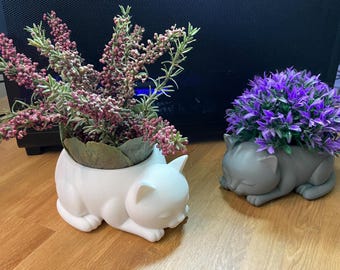 Sleeping Cat Planter Pot: Eco-Friendly PLA Plastic, Catnip Herb Garden