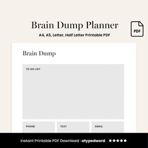 Brain Dump Template, To Do List, Get It Done Plan, Mind Declutter, A4/A5/Letter/Half Letter, PDF Printable Download