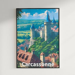 Carcassonne Brettspiel Wandkunst Druckbare Download Natur Kunstdruck Download Französische Landschaft Poster Dekor Charley Harper Stil