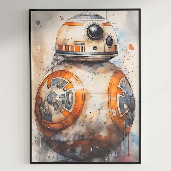 BB8 Wall Art Star Wars Wall Art Printable Download BB8 Watercolour Art Print Instant Download Star Wars BB8 Digital Poster BB8 Decor v2