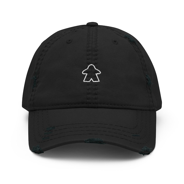 Embroidered Distressed Meeple Board Game Dad Cap Hat - Unisex Classic Soft Cap Hat | 4 different colours available