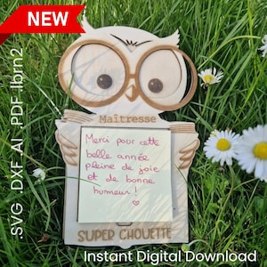 Eulen-Post-it-Halter Laserschneidevorlage – Digitale Datei SVG DXF AI Pdf LightBurn – Eulen-Lehrer – Super-Eulen-Lehrer