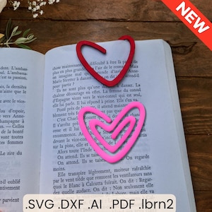 Fichier SVG Trombone Marque-Page Cœur – Bookmark Paperclip Love | Fichier Découpe Laser & Cricut | Signet Amour Cadeau Fin d’Année Glowforge
