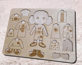 Dress Up Doll Puzzle SVG | Laser Cut Files for Wood Toy | Educational Diy Gift for Girl | SVG DXF LightBurn for Glowforge xTool cnc, jigsaw