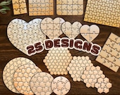 Lot de 25 puzzles pour découpe laser | Formes carré, rond, rectangle, cœur | Fichier numérique SVG DXF AI LightBurn | Laser Cut Files Bundle