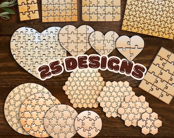 Jigsaw Puzzle SVG Bundle | 25 Laser Cut Puzzle Shapes | Square Round Rectangle Heart | SVG DXF Ai LightBurn Files for Glowforge xTool OMTech