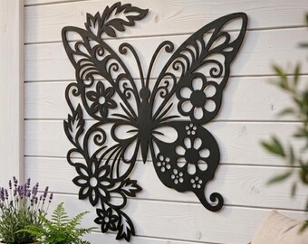 Floral Butterfly SVG Wall Decor | Garden, Patio Decoration | Laser Cut File DXF, SVG for Cricut Glowforge, Wood & Vinyl