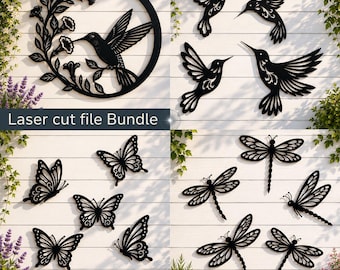 Nature Garden SVG Bundle – Hummingbirds, Dragonflies, Butterflies & Floral Hummingbird | PNG DXF Laser Cut Files for Cricut, Glowforge