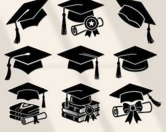 9 Graduation Cap SVG Bundle | Graduation Clipart PNG DXF Cricut Silhouette Files | Student Gift, Diploma Party, School Celebration Decor