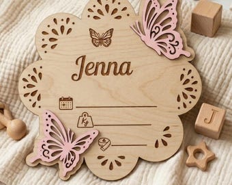 Butterfly Birth Announcement SVG | Baby Girl Name Sign | Nursery Wall Decor | SVG DXF Laser Cut File Glowforge Xtool
